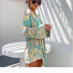 Zara Mint and Pastel Paisley Wrap Dress